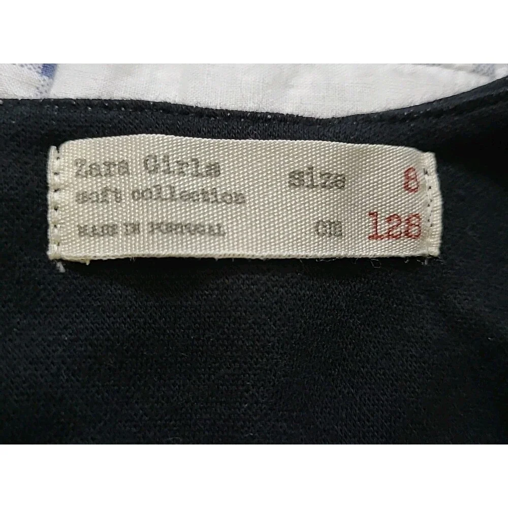 Zara Embroidered Dress Girls Size 8 Floral Black Long Sleeve Knit